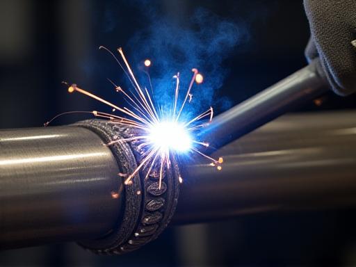 Close-up of TIG welding on a custom exhaust pipe